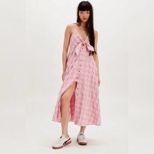 Free People Via Midi Dress XS 2 Women's Gingham Pink Cotton Sleeveless NEW 42002